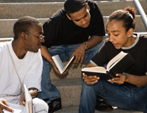 Three Black Male Students Studying Together