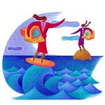 Image of Women Surfing the seas