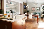 Modern kitchen with sitting and dining area