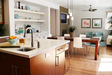 Modern kitchen with sitting and dining area