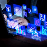 Artificial intelligence analyzing digital search results in a futuristic interface