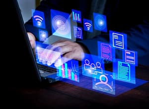 Artificial intelligence analyzing digital search results in a futuristic interface