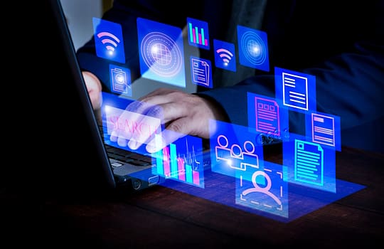 Artificial intelligence analyzing digital search results in a futuristic interface