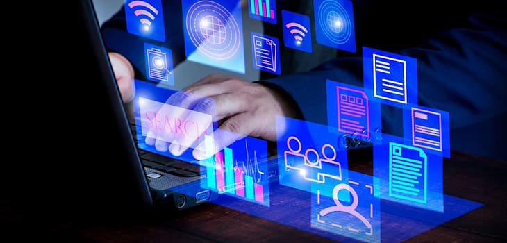 Artificial intelligence analyzing digital search results in a futuristic interface