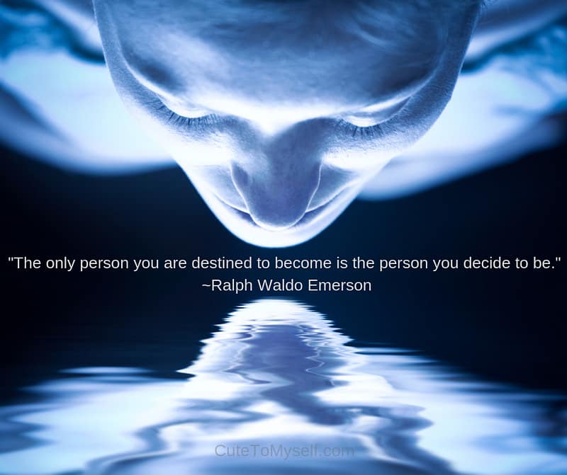 A woman looking at her own reflection in water.